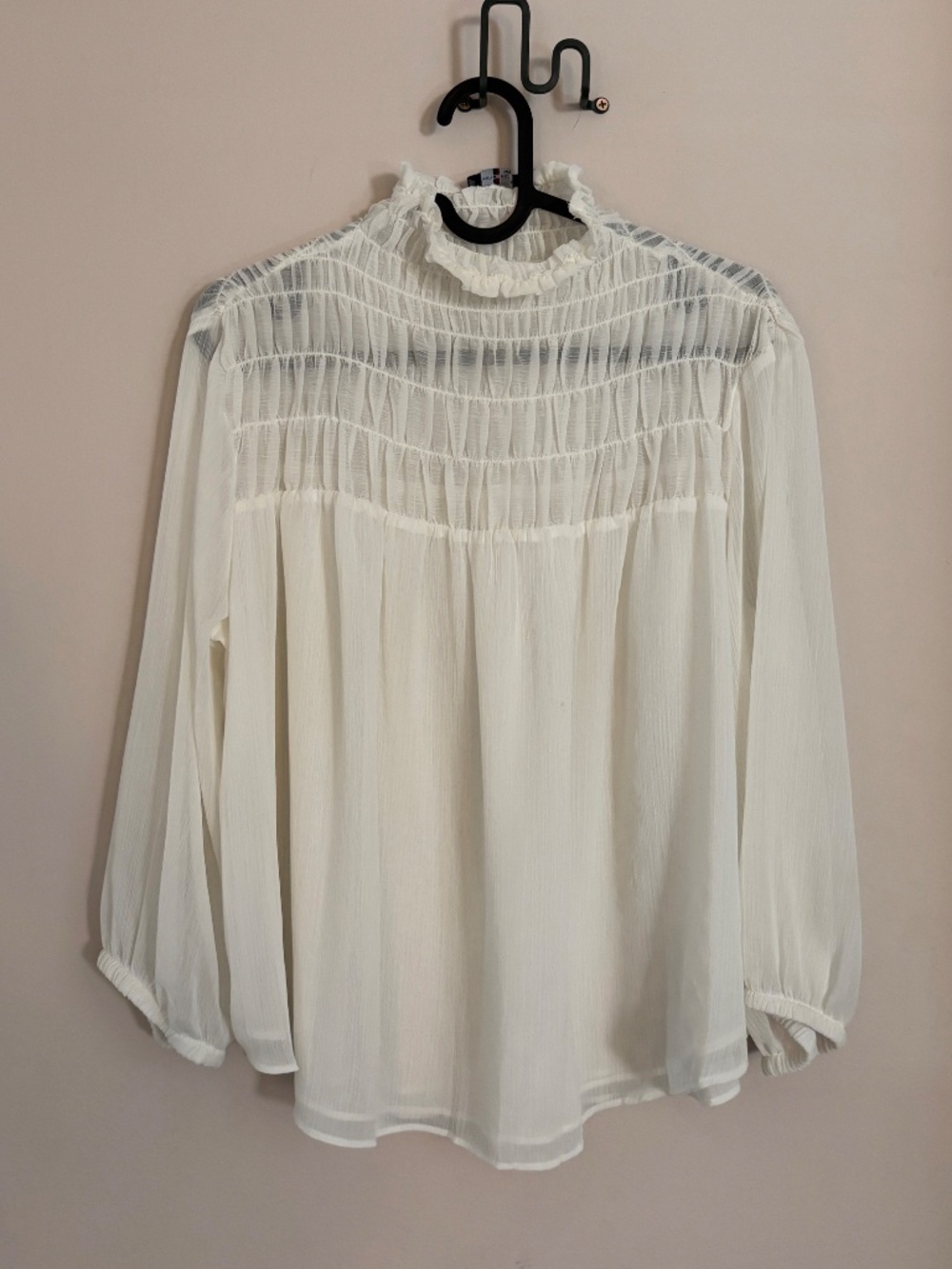 Tommy Hilfiger White Smocked Mock Neck Draped Blouse Size Small